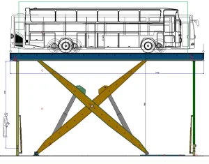 Sketch of a car lift with a bus on it.